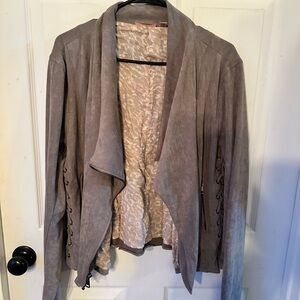 Women's Taupe Suede Open-Front Jacket